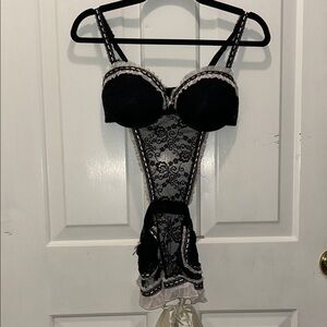 Chic Black and White Lace Chemise
